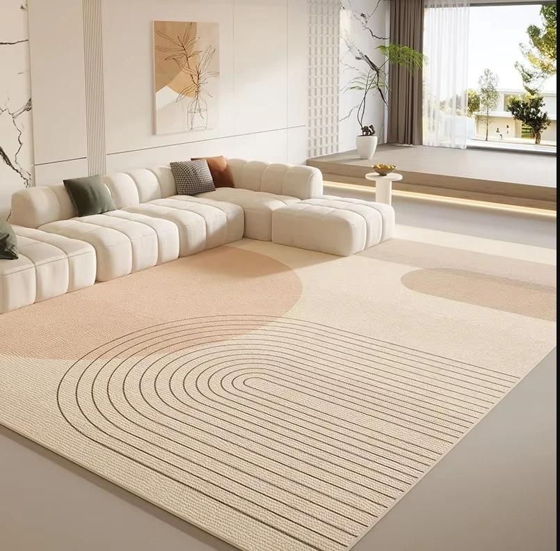 Cream Style Line Living Room Floor Mat, Large-Sized Sofa, Coffee Table Blanket, Bedroom Carpet, Home Decoration