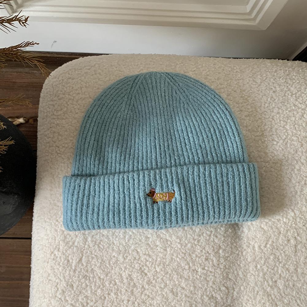 Women'S Dog Embroidered Knitted Beanie Thickened Winter Warm Hat Cold-Proof Fuzzy Lined Beanie For Women New