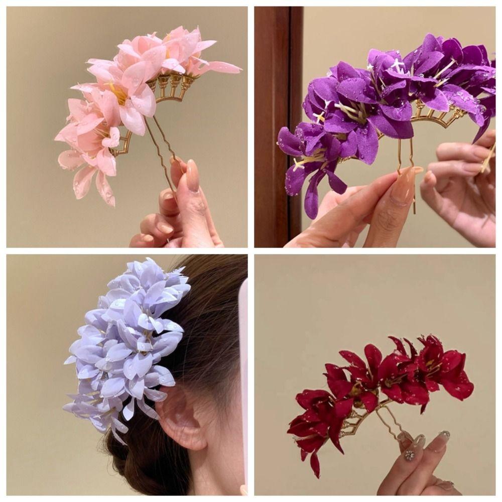Large Chinese Style Side Clip Fairy Bride Hair Accessories Headdress Flower Hair Stick  Female