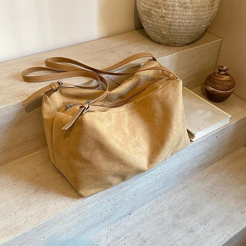 Yogodlns Autumn Winter Big Boston Luxury Designer Tote Soft Matte Suede Leather Women Handbag Female Shoulder Crossbody Bag