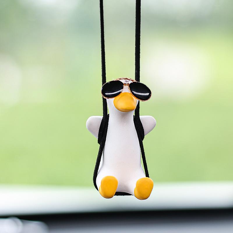 Gypsum Cute Anime Car Accessory Swing Duck Pendant Auto Rearview Mirror Ornaments Birthday Gift Couple Accessories