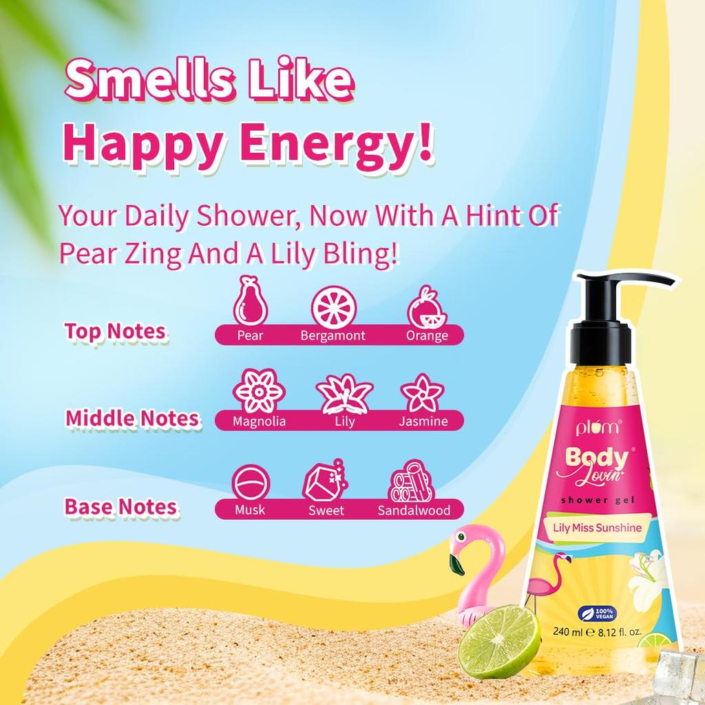 Plum BodyLovin' Lily Miss Sunshine Shower Gel 240ml Pack of 1 | SLS Free Vegan Body Wash for Women