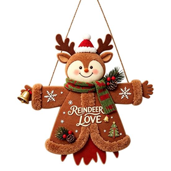 Seasonal Party Supplies Wooden Christmas Hanging Pendant, Cartoon Welcome Sign for Front Door, Holiday Shop Decorations Wall Decor with Cute