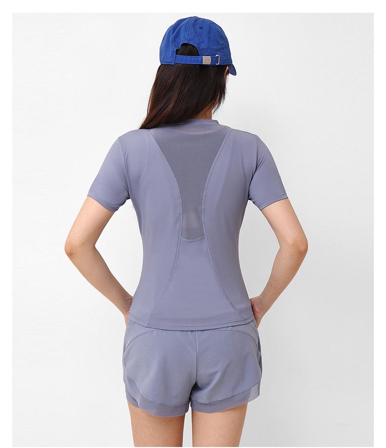 Women's Quick-Dry Mesh Yoga Top - Anti-Exposure, Short Sleeve, Summer Slimming.