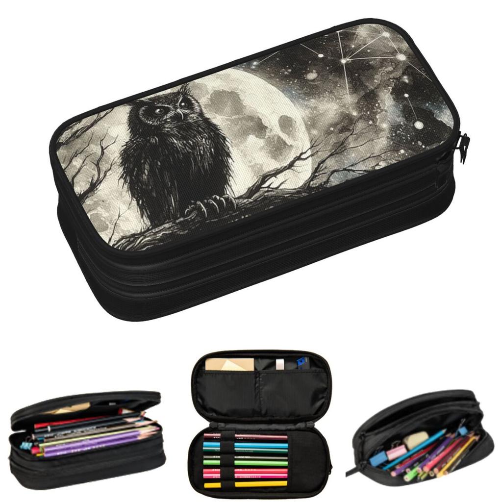 Gothic Owl Stands On A Branch Pencil Cases for Student School Pen Box Pencil Bag Large Capacity Pencil Pouch