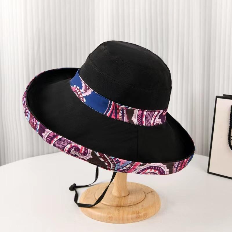 Women's Bucket Hat Spring Summer Hats For Women Ethnic Style Fisherman Cap Large Brim Sunshade Foldable Korean Casual Travel New