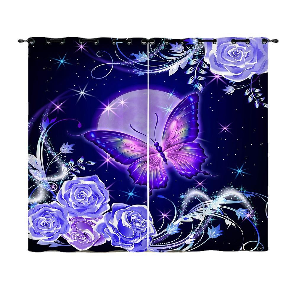 Curtain Butterfly Animal Illustration 3D Digital Printing Blackout Curtain Punching