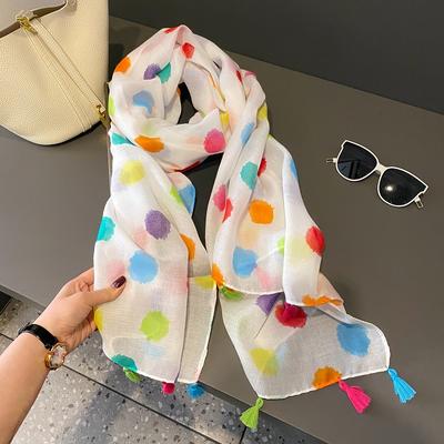 Spain Luxury Fashion Floral Dot Tassel Viscose Shawl Scarf High Quality Wrap Thin Pashmina Stole Bufandas Muslim Hijab 180*90Cm