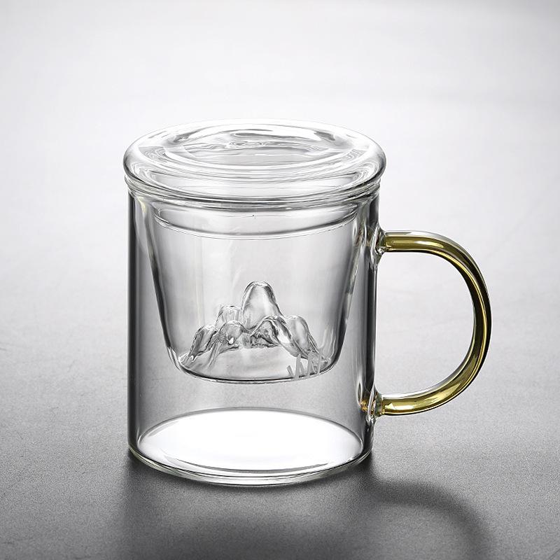 

Трехкомпонентная чашка из высокоборосиликатного стекла, термостойкая, чашка для разделения чая и воды, офисная бамбуково-деревянная крышка, фильтр, чашка для чая Гуаньшань