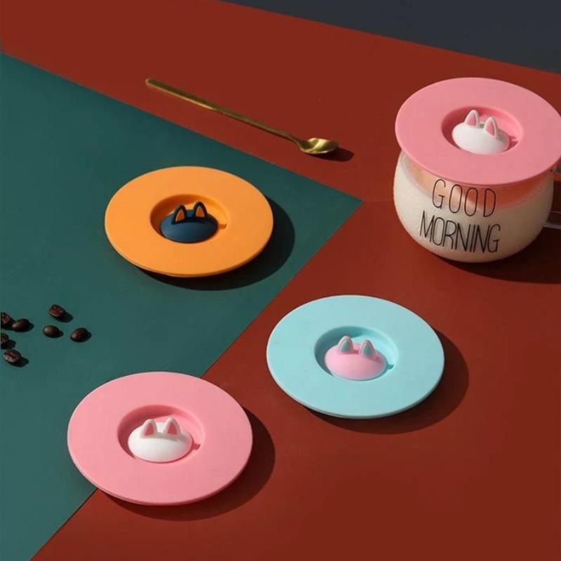 1Pcs Dust‑Proof Round Mug Cover Cute Cat Ear Silicone Cup Lid Reusable Cup Topper Mug Lid Seal Drinkware