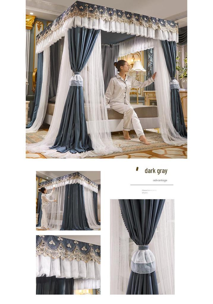 Double Layer Blackout Curtain Mosquito Net with Stainless Steel Bracket - Floor-Standing Design