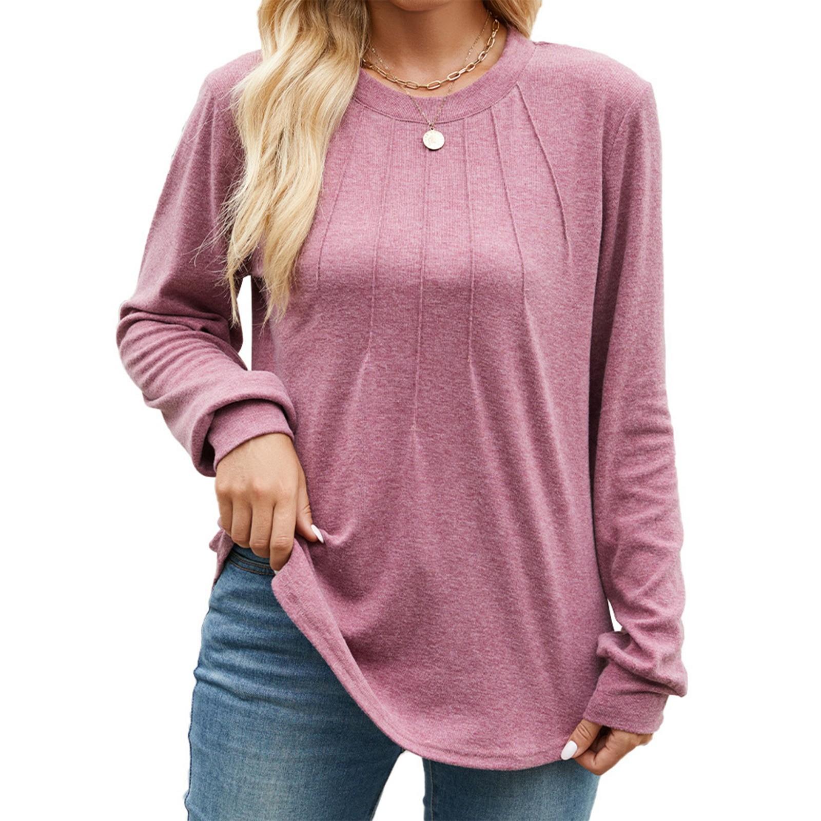 

Жіночий модний повсякденний одноколірний вільний пуловер з круглим вирізом і довгими рукавами S