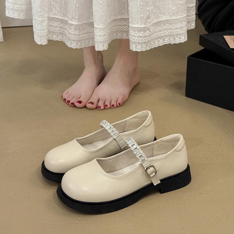 

Mary Jane shoes women s summer 2025 new round head thick heel thick sole shallow mouth single shoes with skirt small leather shoes 40 бежевый