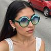 Vintage Sunglasses Women Fashionable Circular Gradient Lens Glasses With Green And Blue Transparent Frame Unique Design