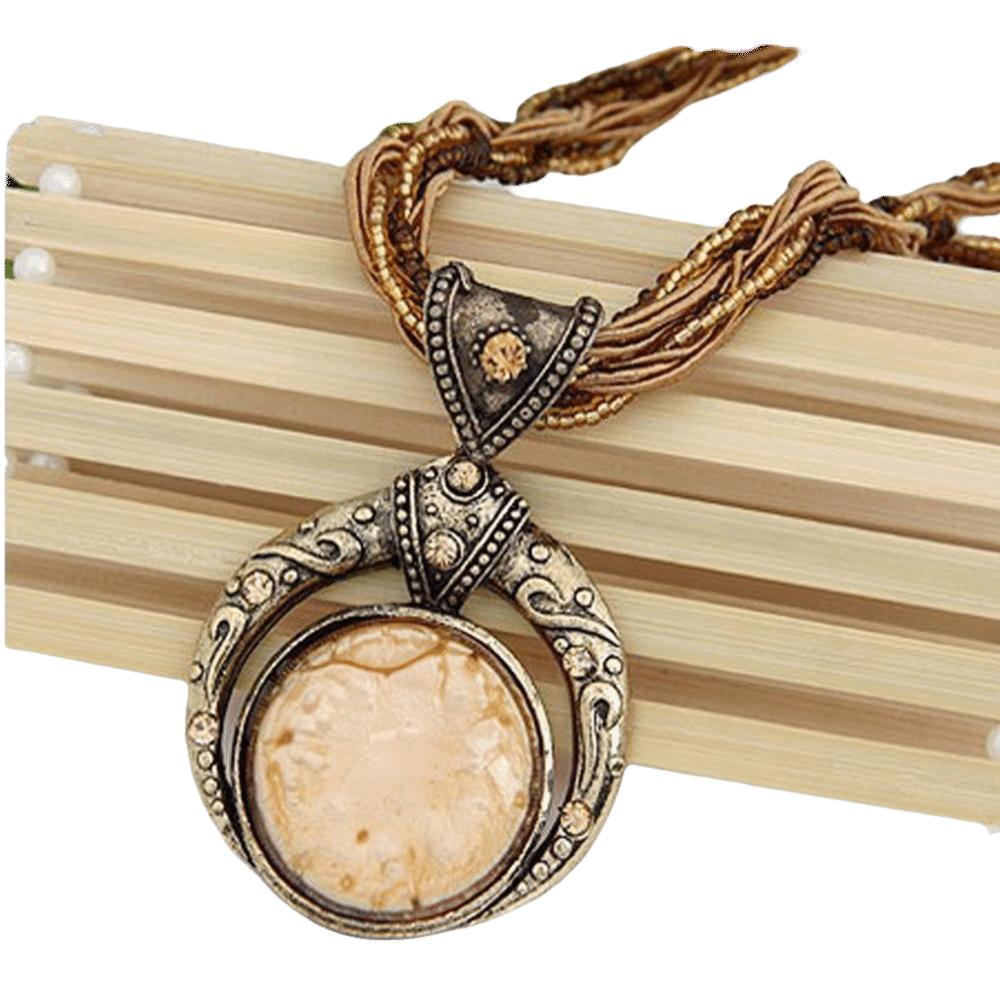 Resin Stone Pendant Necklace Vintage Round Pendant Necklace New Bohemian Necklace белый
