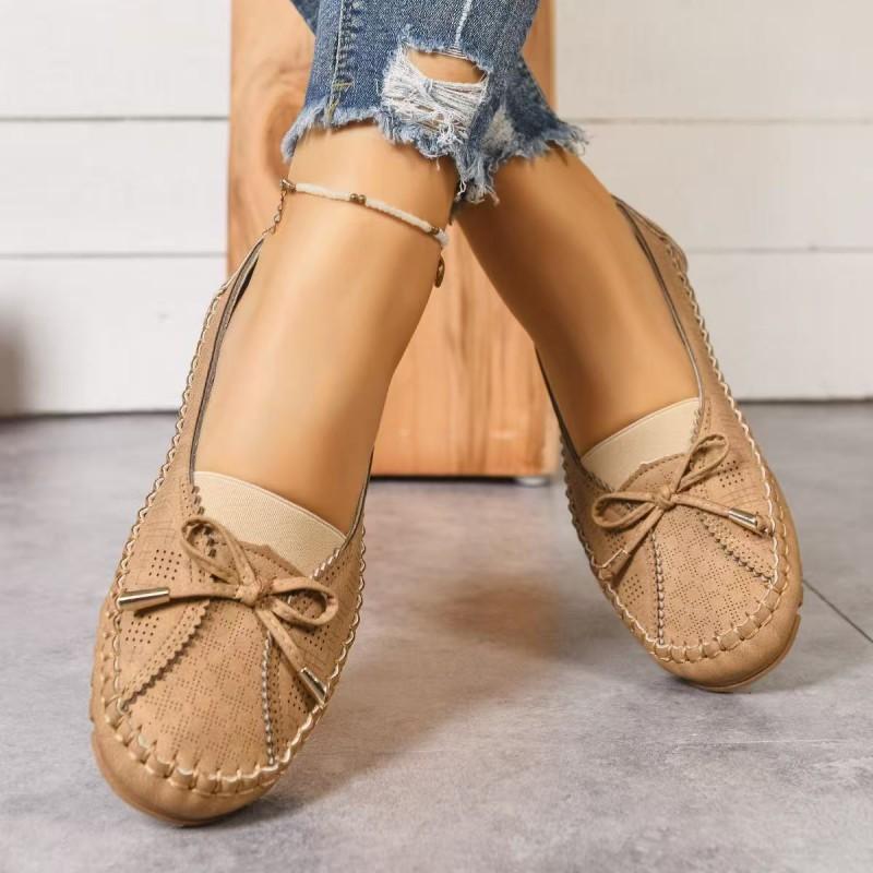 Womens Flat Loafer Slip-On Shoes With Embroidery Breathable PU Upper Comfortable Rubber Sole Casual