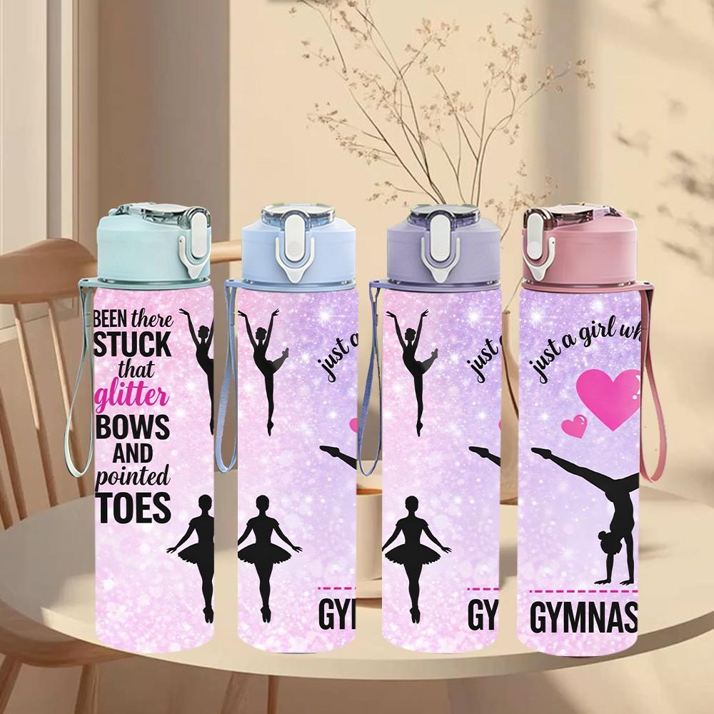 1PC Gymnastics Girl Sport Inspire Quote Art 750ml Color Plastic Sports Water Bottle Leakproof Flip Straw Lid Suitable for Sports Office Home Use