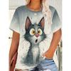 Moda Donna Girocollo Manica Corta Stampa Animale Colorata 3D T-shirt Manica Corta Girocollo con Animali