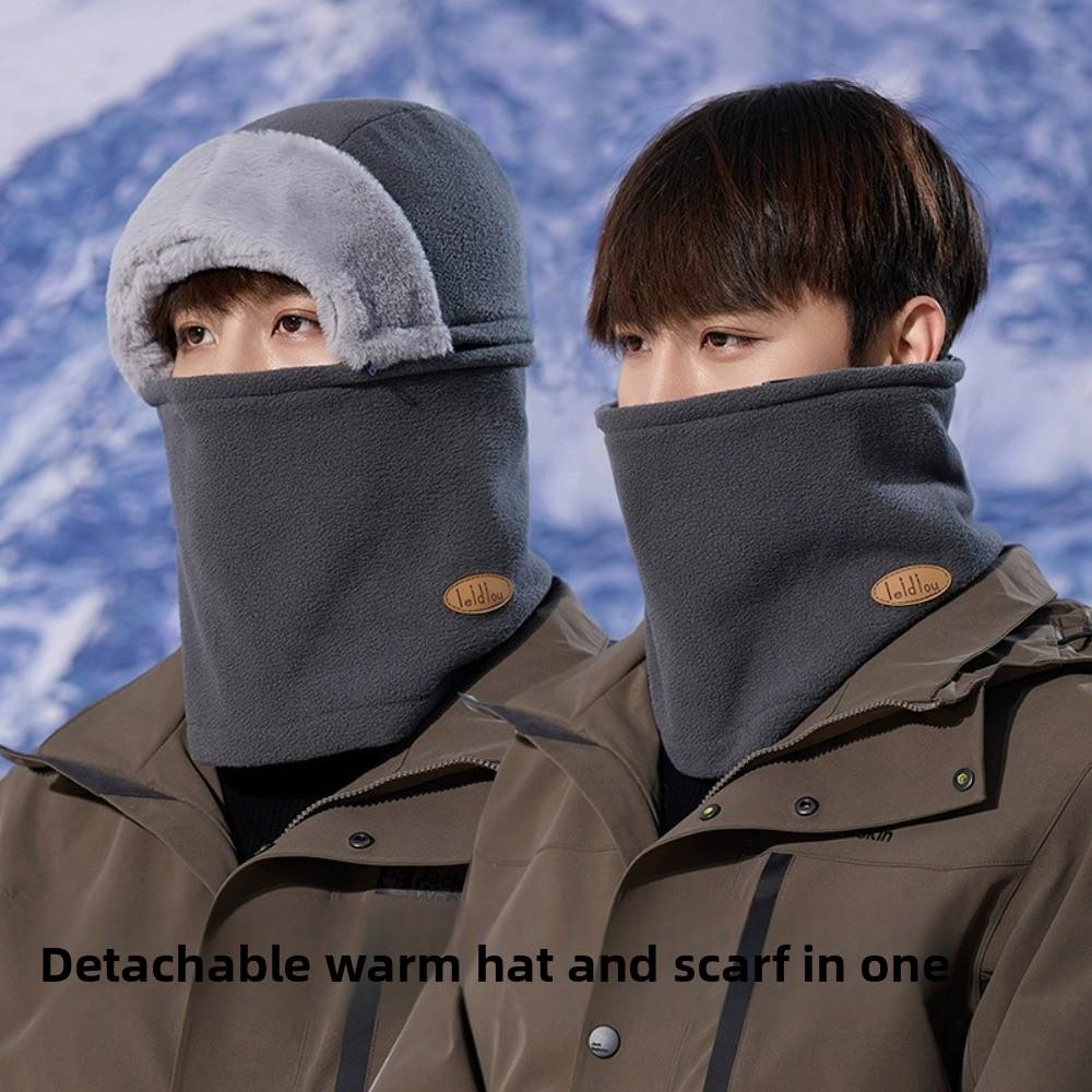 Zipper Detachable Scarf Mask Integrated Hat Warm Helmet Cap  for Outdoor Cycling Skiing
