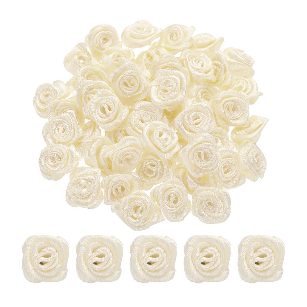 100 Stück 1,5 cm Mini Satinband Rosen Handgefertigt Gerollte Rosettenblume für DIY Bastelzubehör Nähen Verpackungsdekoration