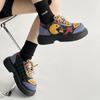 Fashion Women Mixed Color Chunky Heel Ankle Boots Fashion Ladies Walking Sneakers Colorful Expression Patches Soft-soled Platform Shoes