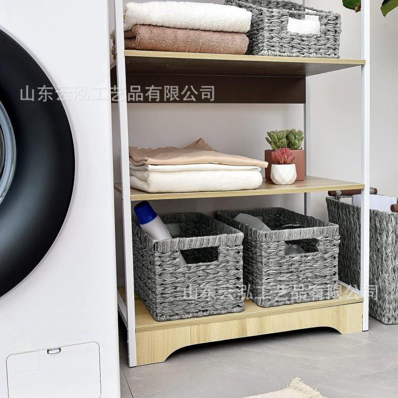 Cesta de Almacenamiento Tejida Sala de Estar Cocina Oficina Moderna Minimalista Con Asas Tamaños Pequeño Grande Gris Marrón Beige