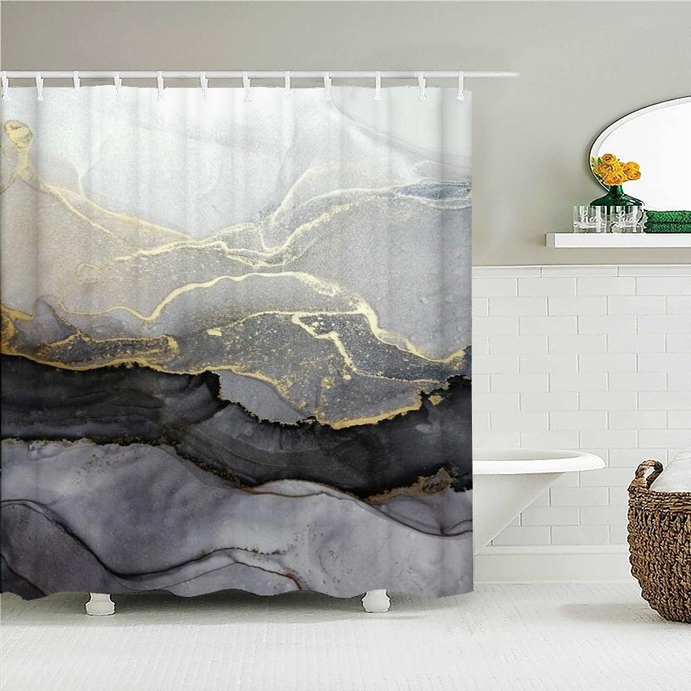 High Quality Print Shower Curtain Art Abstract Marble Pattern Bathroom Curtains Home Decor Waterproof Polyester Fabric with Hook