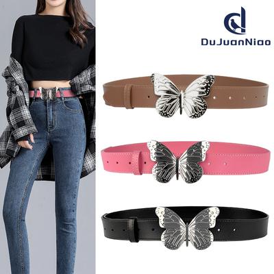 Čtyři roční období Nový kožený široký dámský pásek Trendy styl Ins Velký motýl Dekorativní pásek k džínám Oblek Dámský
