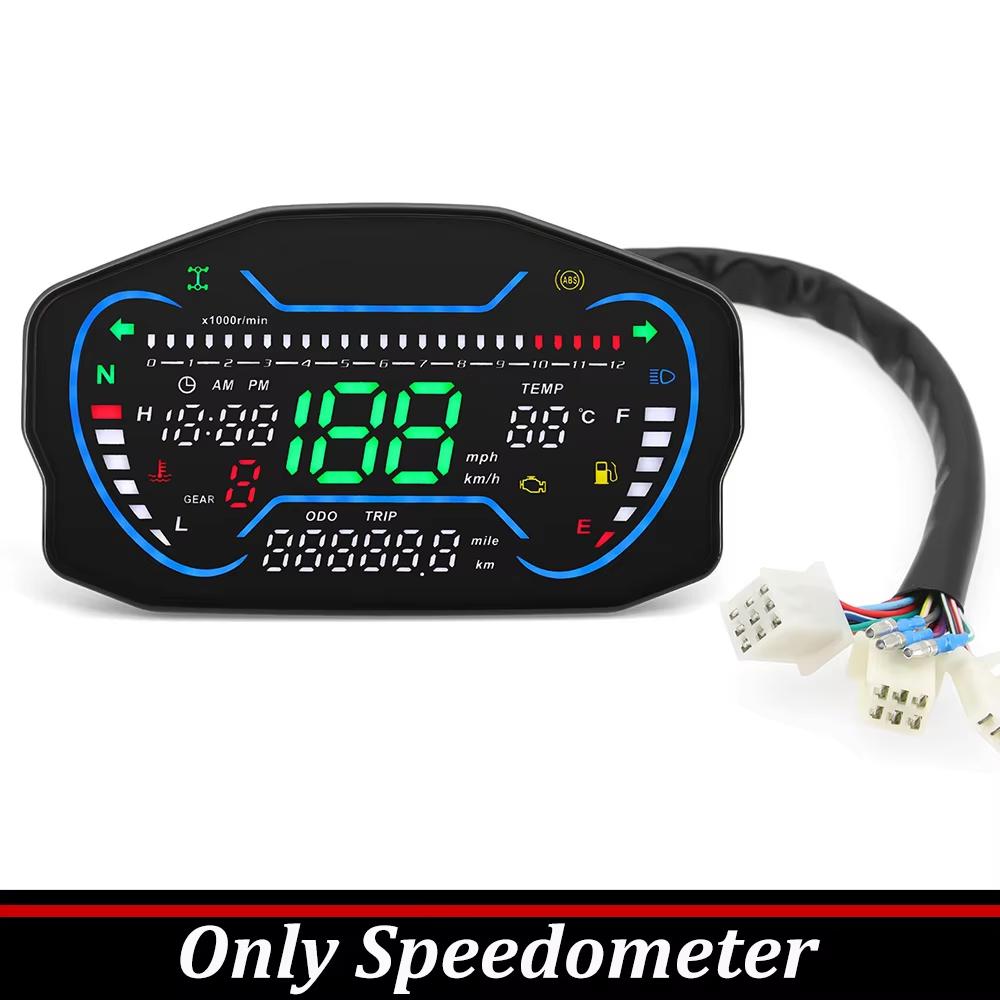 

12000 RPM Motorcycle LED Speedometer KMH MPH Odometer Tachometer Fuel Level Temp Gauge Moto Accessories For Honda For Kawasaki