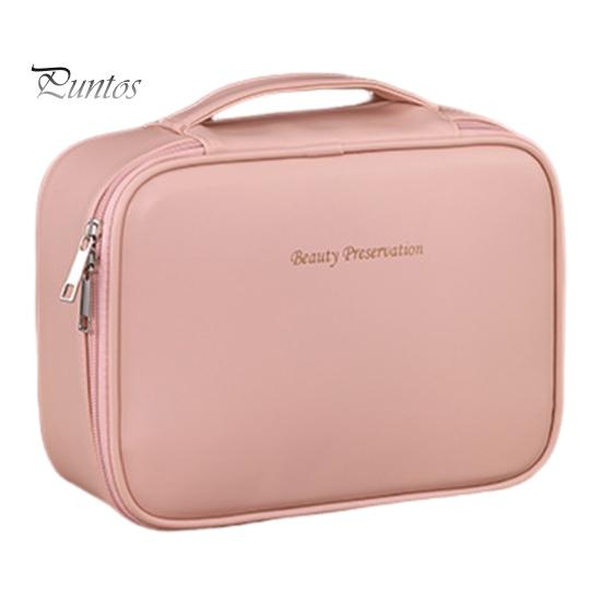 

Косметичка со съемным отделением для кистей для макияжа, вместительная, с несколькими отделениями, водонепроницаемая застежка-молния, органайзер для косметики для путешествий, деловых поездок светло-розовый