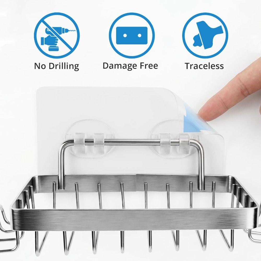 Self Adhesive Wall Shelves Rustproof Wall-Hung Metal Soap Tray Shower Storage Basket  Soap