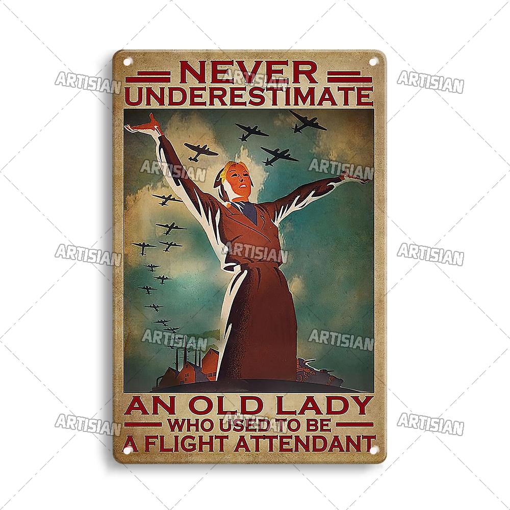 Artisian Flying Metal Sign Pilot Tin Poster Flight Attendant Decorative Plate Wall Decor Garage Bar Pub Club Hotel Cafe Kitchen
