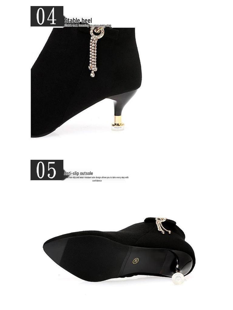 Ghete de gleznă Martin cu vârf ascuțit, cu catifea plusată, toc mic, versatile pentru exterior pentru toamnă și iarnă.