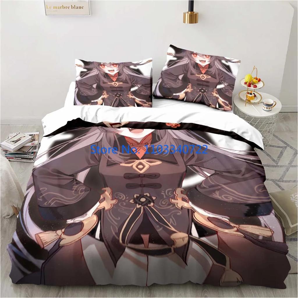 Cartoon Anime Genshin Impact Game Bedding Duvet Cover Print Comforter Cover Bedclothes for Boy Girl Bedding Sets Bedroom Decor