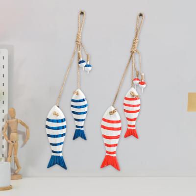 Striped Fish Wall Hanging Decoration with Rope Farmhouse Rustic Wooden Fish Ornament Ocean Nautical Coastal Wall Art Pendant