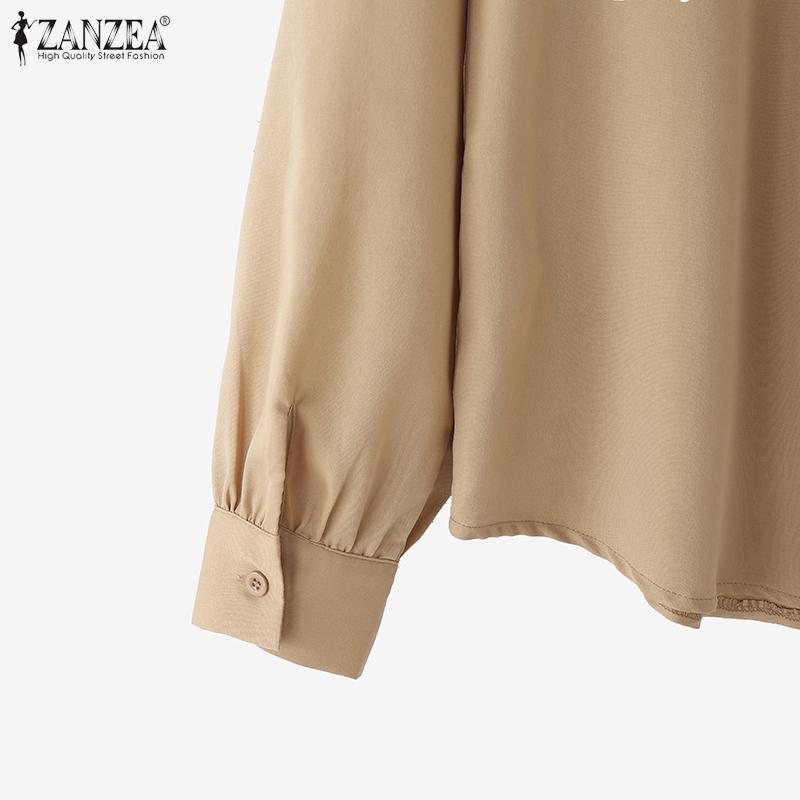 ZANZEA Women Casual Round Neck Long Sleeve Patchwork Blouse