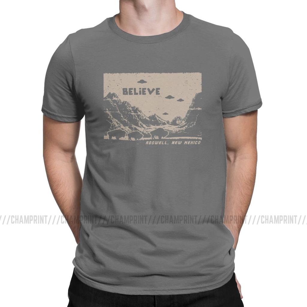 Ufo Flying Saucer T Shirts For Men Pure Cotton Funny T Shirt Round Collar I Want