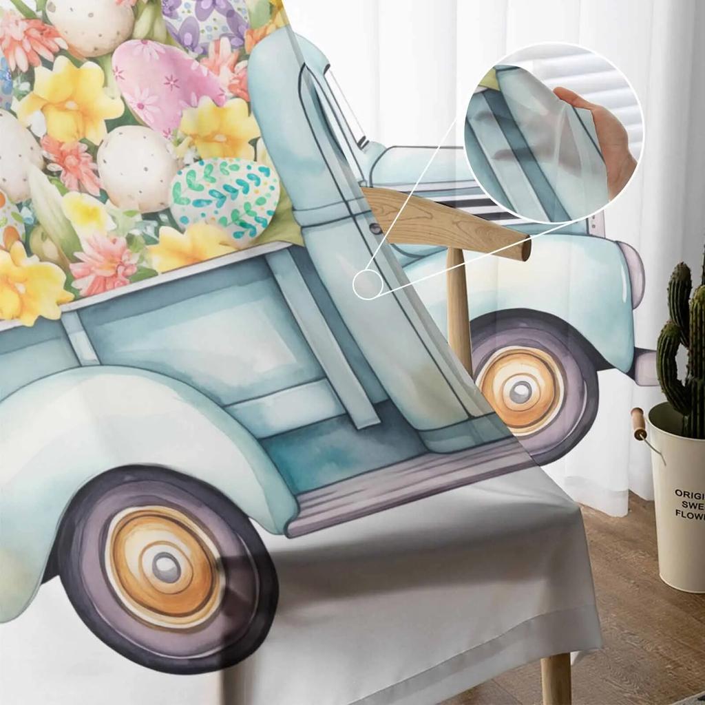 Oster-LKW-Eier, Aquarell-Blätter, transparente Vorhänge für Wohnzimmer, Küche, Fenstervorhänge, Schlafzimmer, Tüll-Voile-Vorhänge