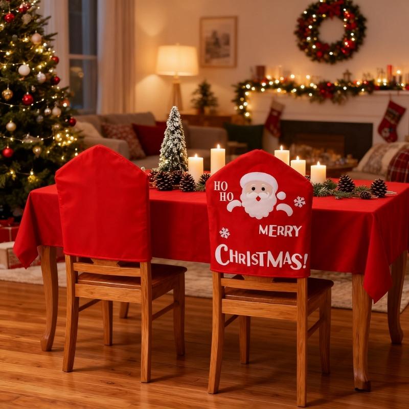 Santa Figure Fabric Chair Cover Smooth Universals Size for Dining Living Room Christmas Decoration