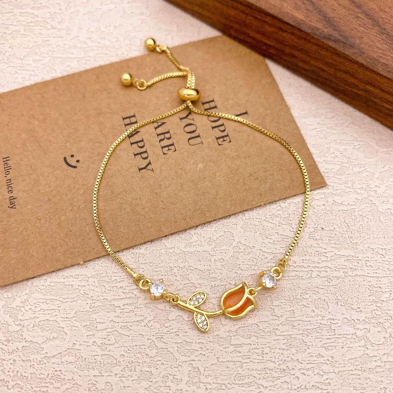 New Style Tulip and Rose Adjustable Bracelet for Women, Fashionable and Niche Design, Great Gift for Birthdays