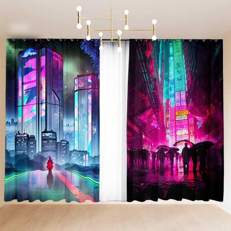 Cartoon Curtain Bedroom Semi-Blackout Bay Window Sci-fi Cyberpunk Hook Grommet Top 2024 New Custom Curtain Fabric cortinas 2PCS