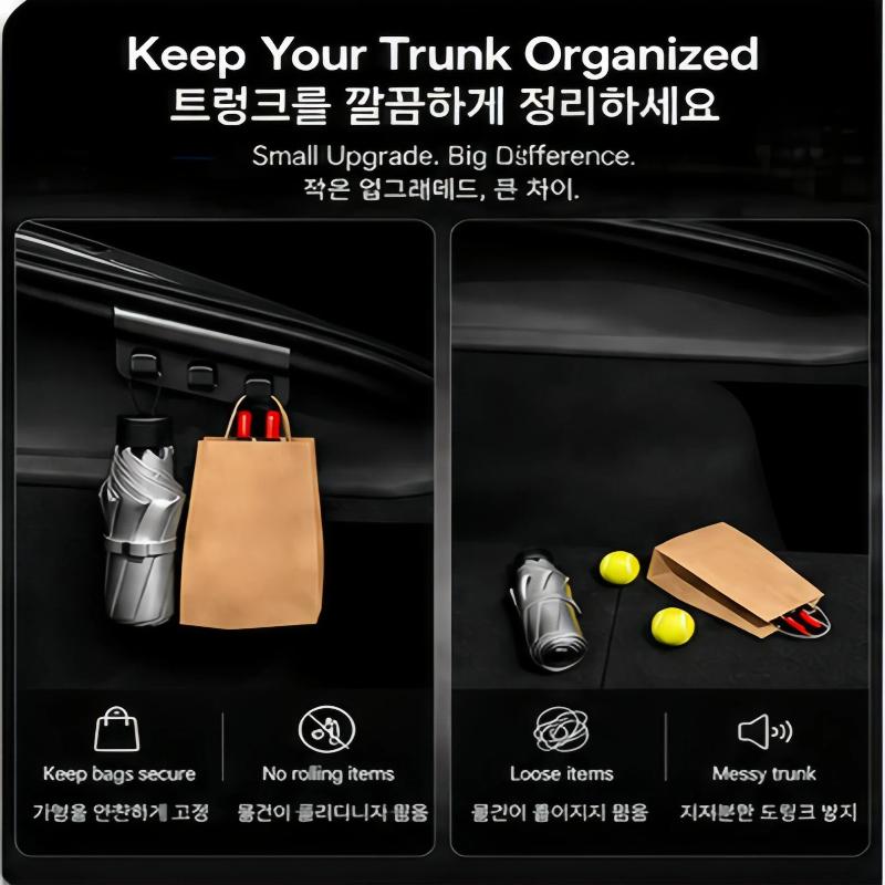 For Tesla Model Y YL Juniper Rear Trunk Hook Seat Button Cargo Grocery Shopping Bag Holder Umbrella Hanger Storage Accessories