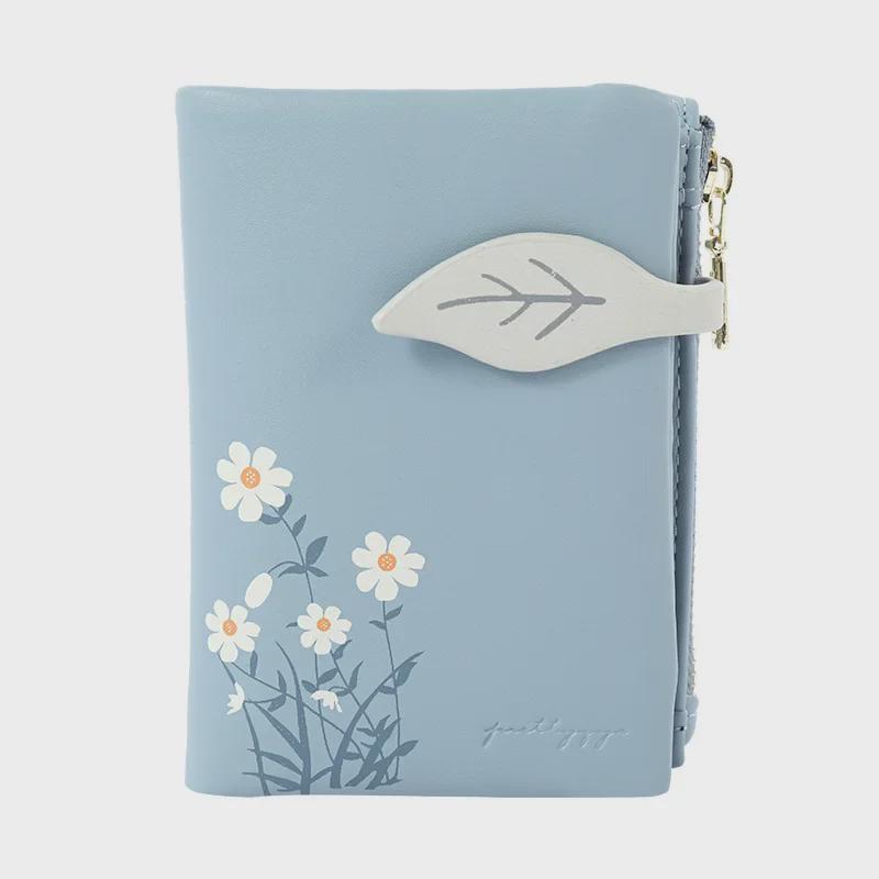 Women's Soft Leather Short Wallet with Multiple Card Slots & Daisy Print