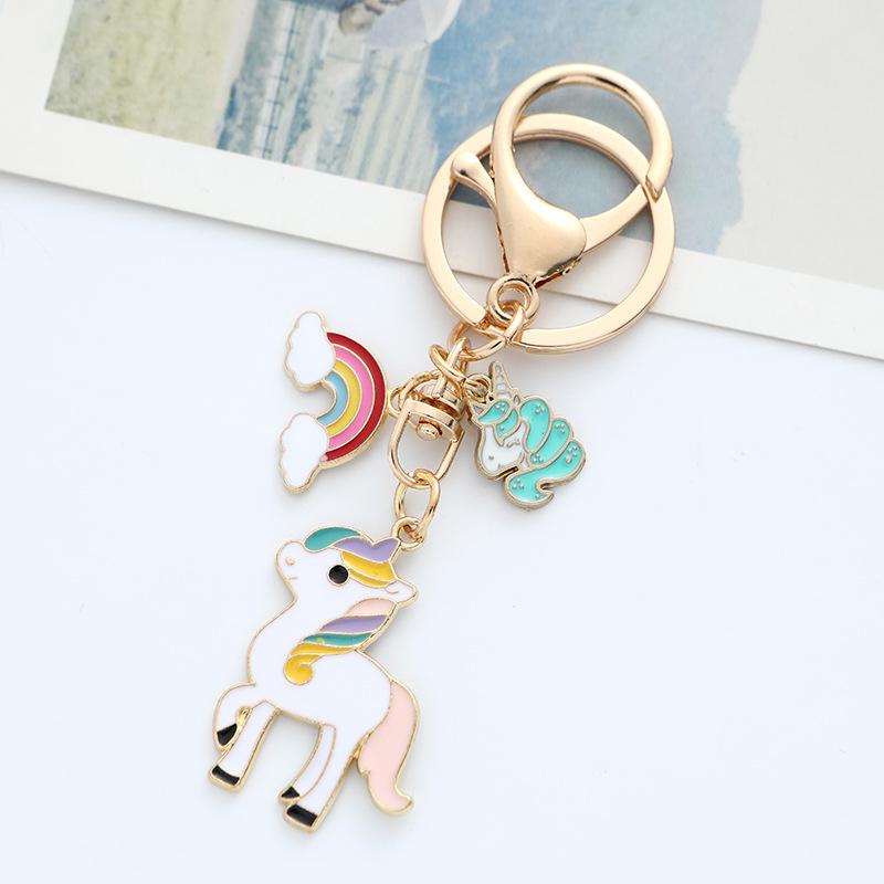 Rainbow Unicorn & Horse Carriage Keychain Pendant - Cute Couple Bag Charm