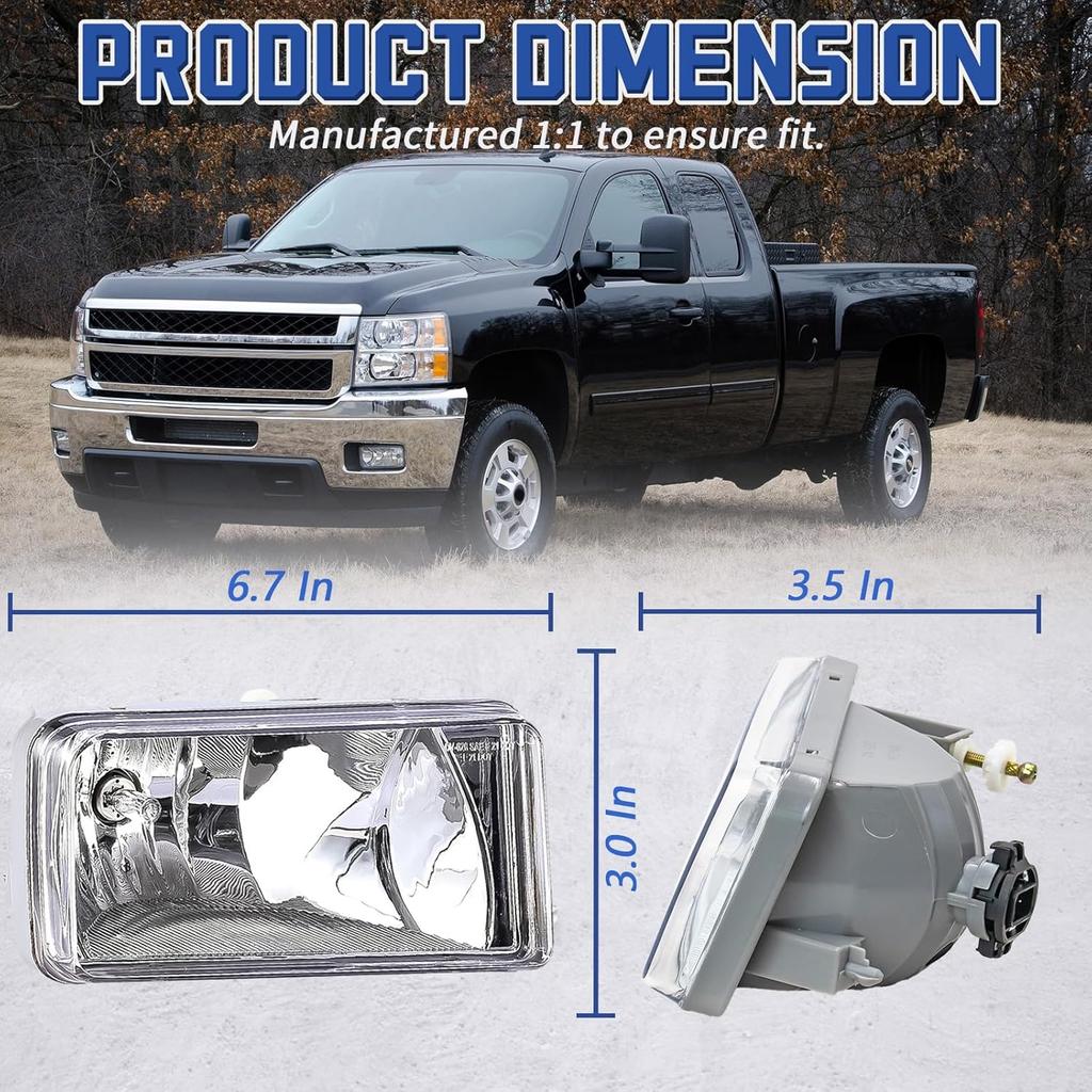 VPIMOZO Fog Lights Clear Lens Compatible With 2007 2008 2009 2010 2011 2012 2013 2014 Chevy Silverado 07-13 Avalanche/Suburban 07-15 Tahoe 2015