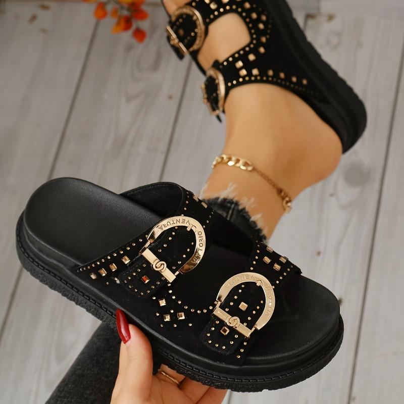 Women's Summer Slip-On Platform Sandals - Lightweight Non-Slip Thick Sole, Breathable Fabric Upper & Synthetic Cover Lining, Open-Toe Casual Shoes