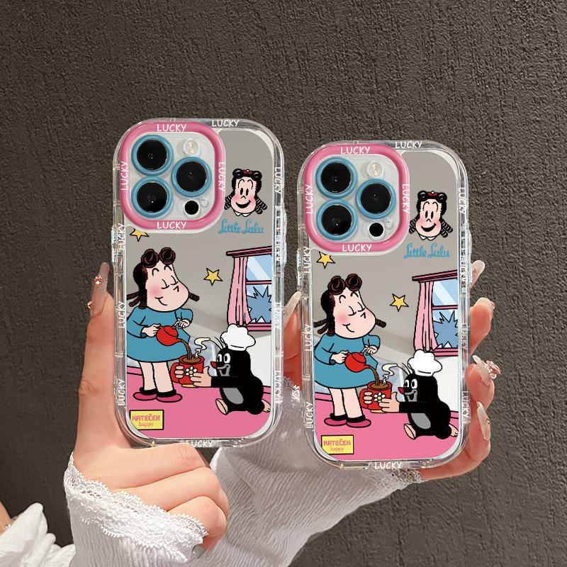 Cartoon Little Girl for Apple 16promax Phone Case for IPhone15plus Mirror Cream 14/13/12