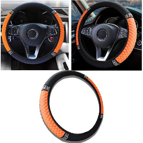 Bling Car Steering Wheel Cover, 15 Inch Anti-Slip Wheel Protector For Women Girls, Soft Leather Elastic Steering Wheel Protector, Car Interior
