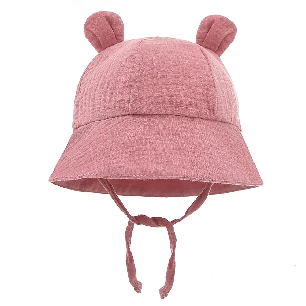 New Baby Cotton Bowknot Bucket Hat Children Sunscreen Outdoor Caps Boy Girl Print Panama Hat Unisex Beach Fishing Hat For 3-12M