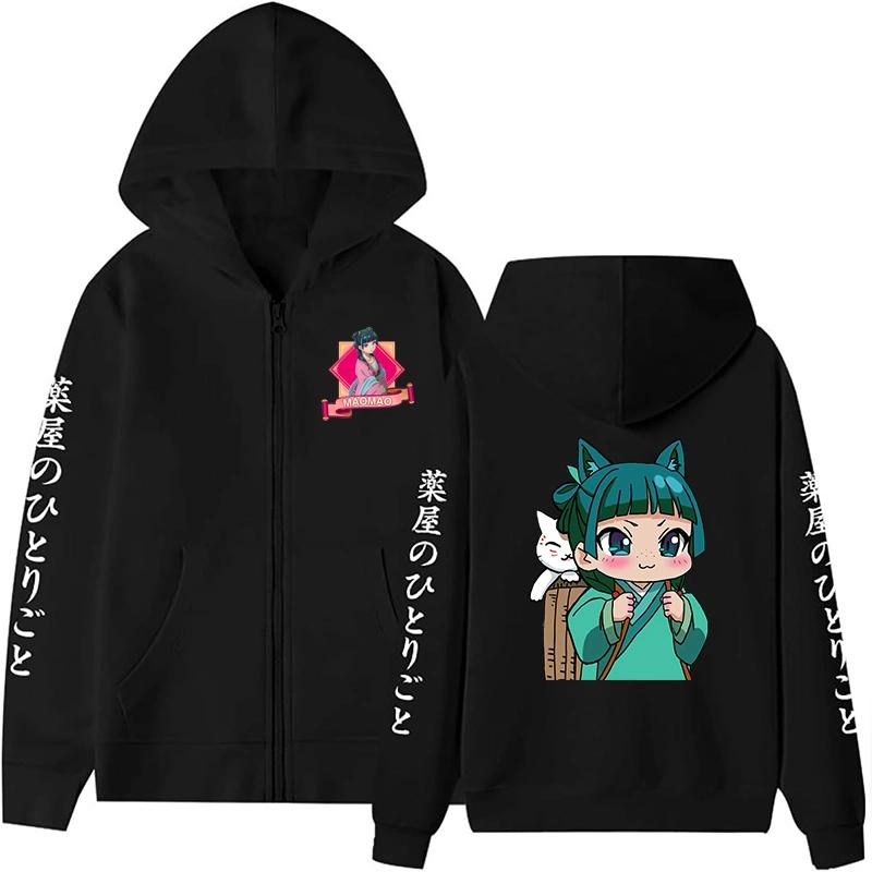 Anime Apothecary Diaries Zipper Hoodie Women Autumn Winter Loose Korean Style O-Neck Long Sleeve Fleece Hoodie